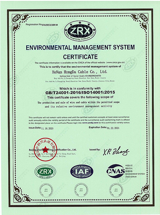 henan hongda cable iso certificate